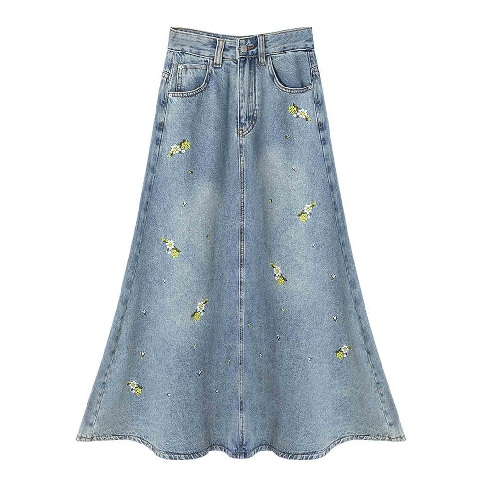 Amazon.com: Women's Casual Vintage Denim Long Skirt, Flower